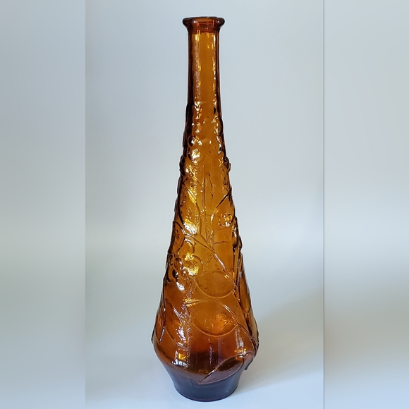 Vntg Empoli 15 1/2" Amber Butterfly & Flower Bottle - Picture 2 of 11
